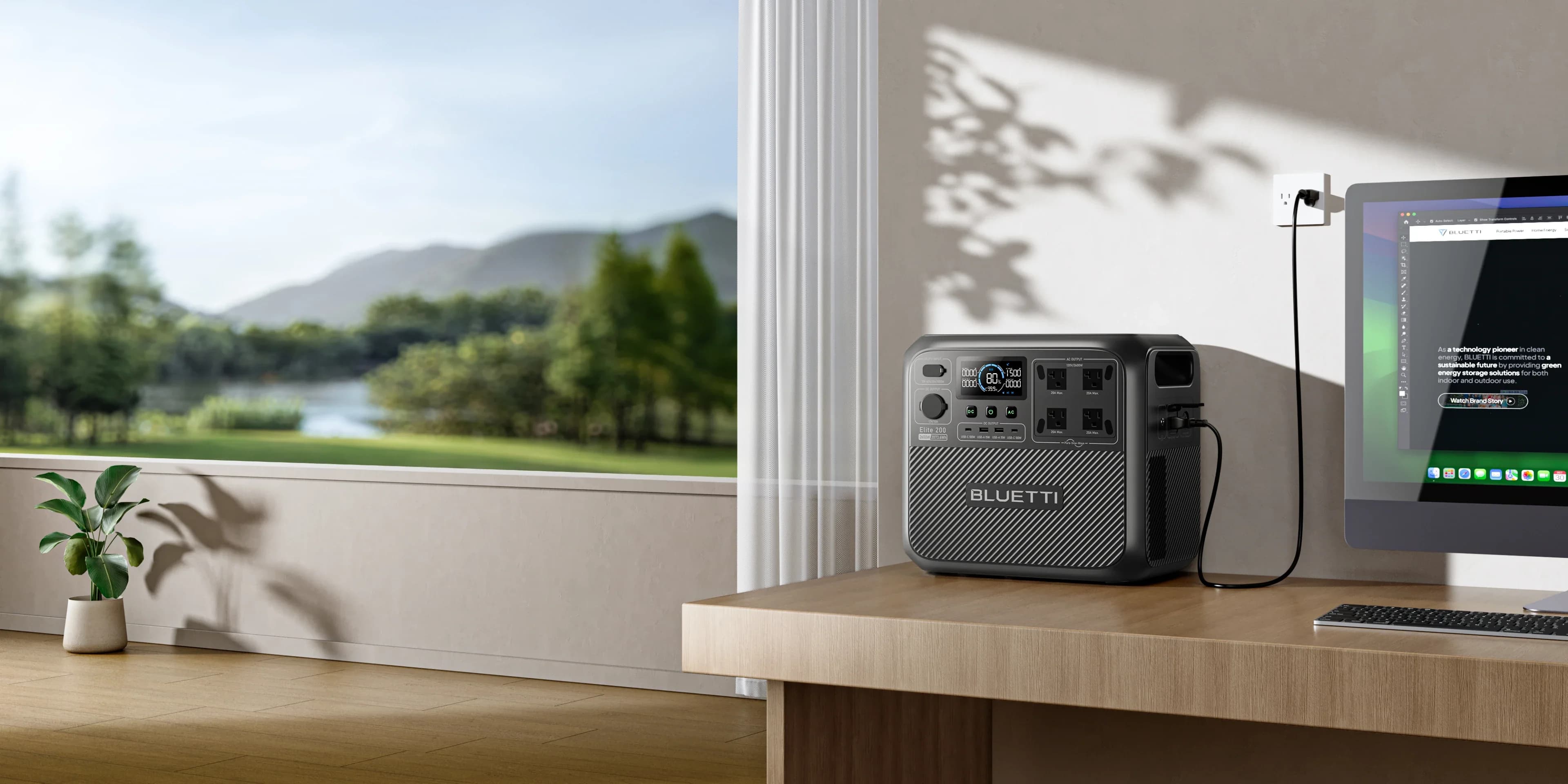 Bluetti Elite 200 V2 LCD display showing power metrics during testing