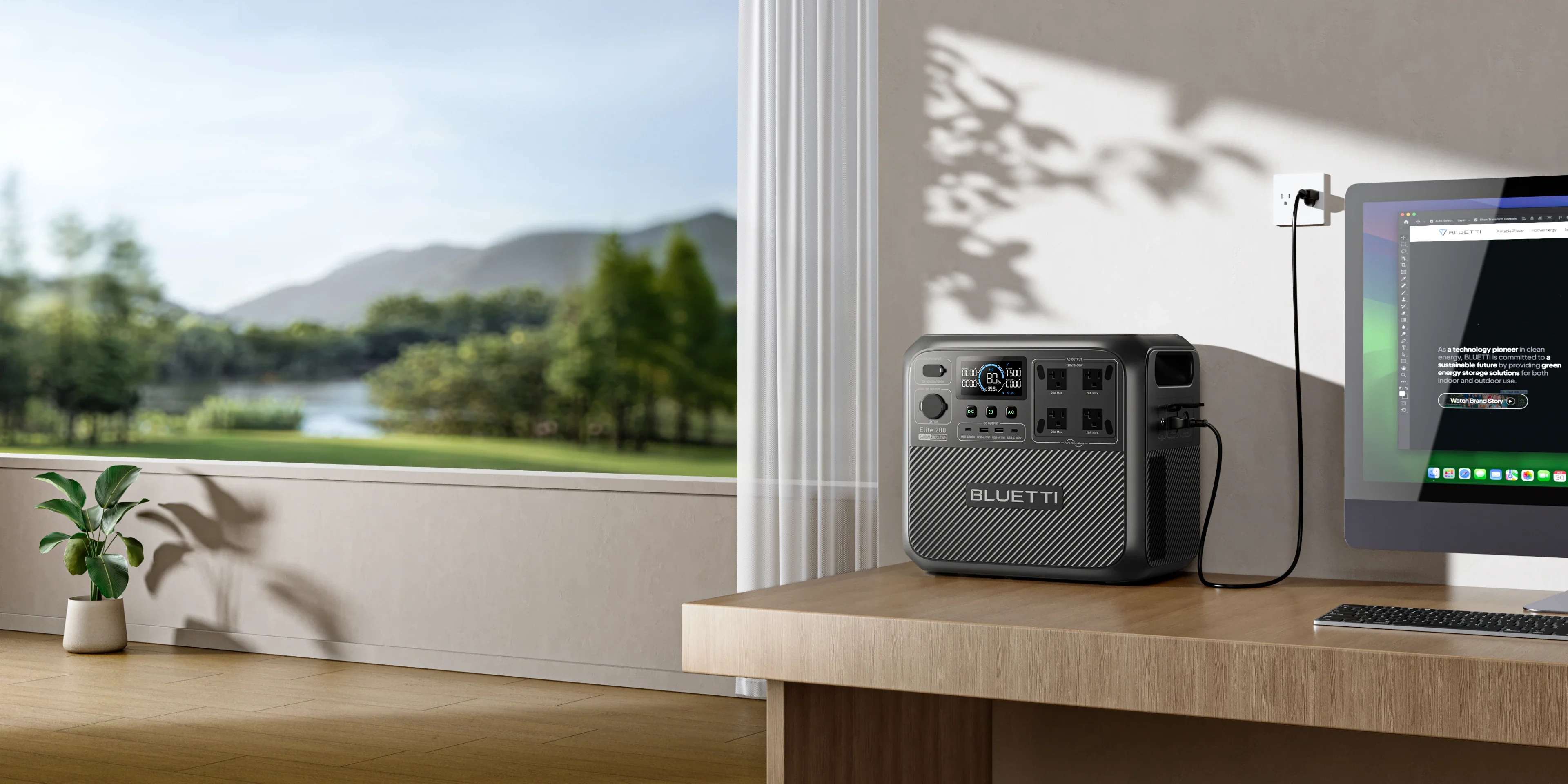 Bluetti Elite 200 V2 LCD display showing power metrics during testing