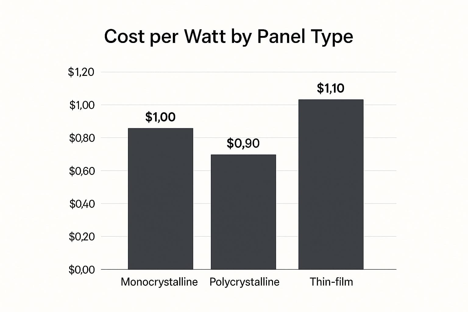 Comparison chart showing cost differences between monocrystalline and polycrystalline solar panels
