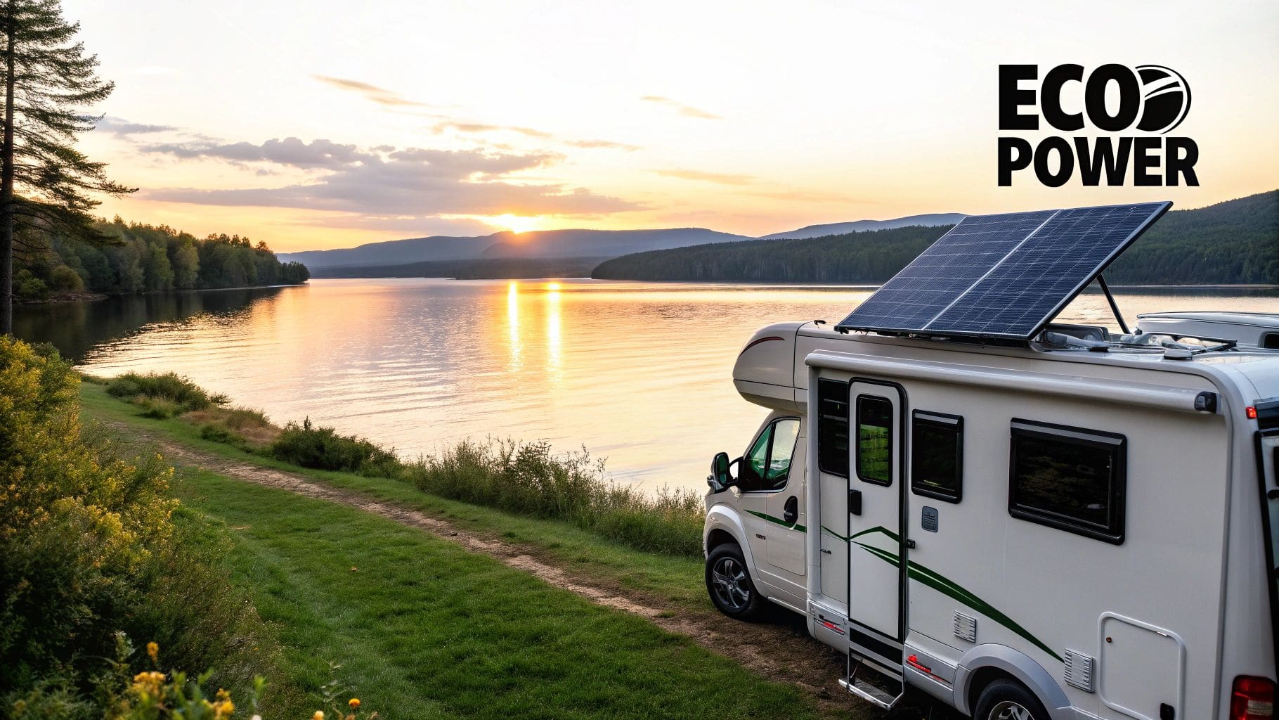 A portable solar panel connected to a laptop outdoors with text overlay "STAY CHARGED"
